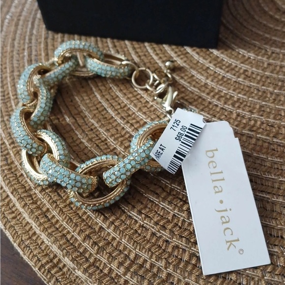 Bella & Jack Jewelry - Bella & Jack Gorgeous Adjustable Goldtone Blue Rhinestone Chainlink Bracelet